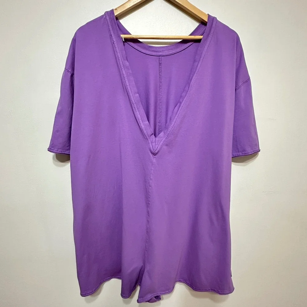 Free People FP Movement Purple Hot Shot Romper Large Short Sleeve Casual Lounge